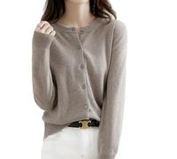 2026 Cream Cashmere Cardigans for Women Button up Open Front Crew Neck Sweaters Lightweight Long Sleeve Tops Cozy Outfits (Light Taupe,XL)