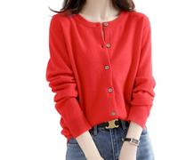 2026 Cream Cashmere Cardigans for Women Button up Open Front Crew Neck Sweaters Lightweight Long Sleeve Tops Cozy Outfits (Red,M)