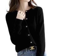 2026 Cream Cashmere Cardigans for Women Button up Open Front Crew Neck Sweaters Lightweight Long Sleeve Tops Cozy Outfits (Black,XXL)