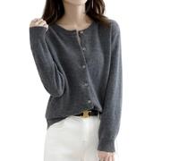 2026 Cream Cashmere Cardigans for Women Button up Open Front Crew Neck Sweaters Lightweight Long Sleeve Tops Cozy Outfits (Dark Gray,L)