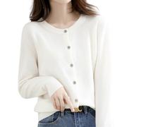 2026 Cream Cashmere Cardigans for Women Button up Open Front Crew Neck Sweaters Lightweight Long Sleeve Tops Cozy Outfits (White,XXL)