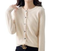 2026 Cream Cashmere Cardigans for Women Button up Open Front Crew Neck Sweaters Lightweight Long Sleeve Tops Cozy Outfits (Beige,M)