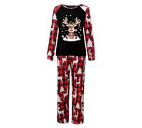 2026 Cristo Natale Donne Manica Lunga Lettera Stampa T Shirt Top Pantaloni Leggeri Pigiameria Vacanza Famiglia Pigiama Abbinamento, Nero , XL