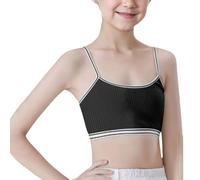 2026 - Crop Top reggiseno ragazza senza cuciture reggiseno sportivo allenamento bianco teen reggiseno camisole stile leggero senza cuciture bambini biancheria intima ragazza Natale, Nero , 10-13 Jahre