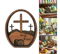 2026 Decorazione pasquale Ornamenti Resurrezione Pasqua Decorazione Egli è risorto Cristianesimo Scena di Pasqua vuota Uova di legno (Brown, 11.43X13.97CM)