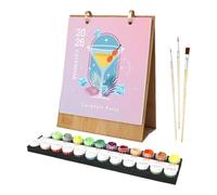 2026 Desk Calendar, Adult Coloring Planner, 7.17x8.86 Inches Hand Painted Oil Artwork, Creative Organizer Featuring 12 Illustrations for School Teacher Home Class Work and Daily Scheduling