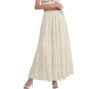2026 - Donna Chiffon Bianco Fluente Maxi Gonne Boho Estate Elastico In Vita Pieghettata A Linea Lunga Gonna Per Le Donne Autoadesivo Nastro, beige., XL