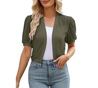 2026 Donna con maniche a sbuffo e frontale aperto, cardigan estivo con giacche corte trasparenti, verde militare, XL