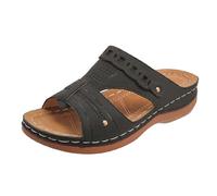 2026 Donna Estate Moda Punta aperta Slope Tacco Sandali tinta unita Pantofole Comode Scarpe da spiaggia Basic Retro Slipper, nero 1, 38 EU