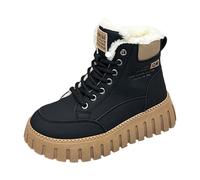 2026 Donna Inverno Pile Stringato Piattaforma Caldo Stivali Da Trekking Chelsea Suede Block Heel Country Walk Giorni di Pioggia Western Cowboy Donne Al Ginocchio Ecopelle, Nero , 36.5 EU