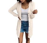 2026 Donna Solid Button Down Maniche Lunghe Casual Cardigan Leggero Home Coat, bianco, 3XL