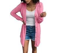2026 Donna Solid Button Down Maniche Lunghe Casual Cardigan Leggero Home Coat, Colore: rosa., XL