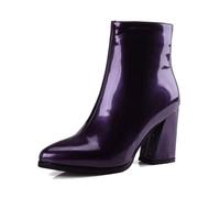 2026 Donna Stivaletti Donna Europeo E America Commercio Estero Plus Size Autunno Inverno In Pelle Cerniera Laterale A Punta Spessa Tacco Alto Breve, Viola, 39.5 EU