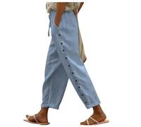 2026 - Donna tinta unita, vita elastica, decorazione laterale con bottoni, versatile, pantaloni casual da donna, grigio., XXL