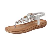 2026 Donne Cinghie Sandali Piatti Estate Boho Strass Abito Scarpe Comfort Open Toe Elastico Alla Caviglia Sandali Senza Spalline Scarpe Romane Inverno Donne Imbottite, argento, 38 EU