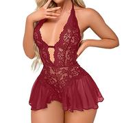 2026 Donne di grandi dimensioni Intimo Pizzo Onesie Passione Tuta Body Biancheria Intima Lingerie Calze Rosso, RD1, XXL
