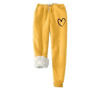2026 Donne Inverno Tinta Unita Pile Grandi Dimensioni Pantaloni Casual Harun Leggings, Giallo, S