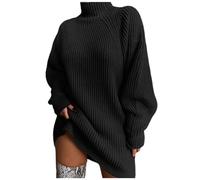 2026 Donne Moda Mid Lunghezza Raglan Manica Maglione Alto Zip Up Maglia Cotone Tagliato Layering, Lavoro Ufficio Fair Isle Natale Maglione Vacanze Festa, Nero , XL