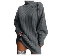 2026 Donne Moda Mid Lunghezza Raglan Manica Maglione Alto Zip Up Maglia Cotone Tagliato Layering, Lavoro Ufficio Fair Isle Natale Maglione Vacanze Festa, Grigio scuro, S