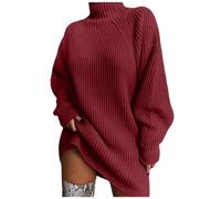 2026 Donne Moda Mid Lunghezza Raglan Manica Maglione Alto Zip Up Maglia Cotone Tagliato Layering, Lavoro Ufficio Fair Isle Natale Maglione Vacanze Festa, vino, S