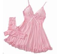2026 Donne Pizzo Strappy Maglia Luce Scollo A V Colore Camicia Da Notte E Lingerie Set, RD2., L