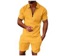 2026 - Due pezzi a righe casual maschile con cerniera, maniche corte, top, camicetta, coulisse, borsa, set corto portasigarette, giallo., L