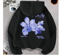 2026 E Selvaggio E Morbido Maglione Imbottito Con Cappuccio Questo Maglione Imbottito Colore Base Assolutamente Puro Nero, Stampa Orchidea Rosa Sul Retro Super Assoluta, "Scatena La Bestia Dentro" Tes