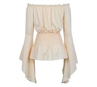 2026 - Elegante top da donna a maniche lunghe boho camicetta Top Plus Size Shirt Gothic volant gonna pirata Shirt Cosplay Costume Top donna manica lunga nera, beige., S