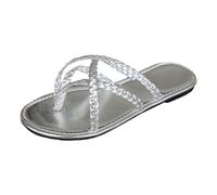 2026 Europa e Stati Uniti di grandi dimensioni tacco basso commercio estero signore fondo piatto sandali tinta unita scarpe da spiaggia, Argento, 36.5 EU