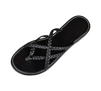 2026 Europa e Stati Uniti Grandi Dimensioni tacco basso Commercio Estero Signore Fondo Piatto Sandali Tinta Unita Scarpe da spiaggia, Nero , 37 EU