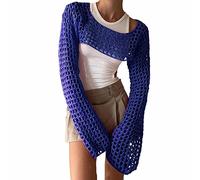 2026 Europeo Americano Scollatura Maglieria Tinta unita Girocollo Manica Lunga Camicetta Per Donna Pareo Grande Nero, Blu, M