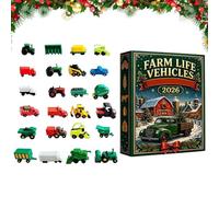 2026 Farm Life Vehicle - 24 Day Christmas Countdown | 3D Ag | 24 Mini PVC Tractor & Farm Equipment Figures, 28x22x3.5cm Box 280g, Collectible Decor, For Table, Desk & Shelf