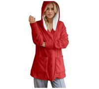 2026 - Felpa con cappuccio patchwork da donna, a maniche lunghe, stile casual, Colore: rosso, S