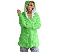 2026 - Felpa con cappuccio patchwork da donna, a maniche lunghe, stile casual, Grn, XL