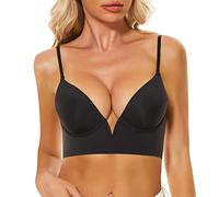 2026 French Deep V Low Cut Grande schiena aperta a forma di U bella schiena senza cuciture Biancheria intima piccolo petto increspato reggiseno per dormire senza anello in acciaio Piccole signore