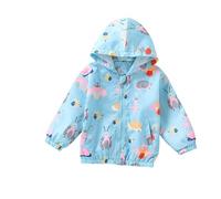 2026 Giacca Bambini Moda Carino Stampa Con Cappuccio Manica Lunga Hacket Cerniera Cappotto Antivento Giacca A Vento, blu cielo, 6-7 Anni