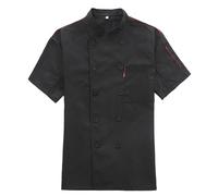 2026 - Giacca da cuoco Abbigliamento da cucina Hotel a maniche lunghe bottoni rossi a contrasto giacca da cuoco per uomo donna camicia uomo S maniche lunghe, Nero , XXL