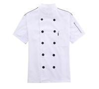 2026 - Giacca da cuoco Abbigliamento da cucina Hotel a maniche lunghe bottoni rossi a contrasto giacca da cuoco per uomo donna camicia uomo S maniche lunghe, bianco, L