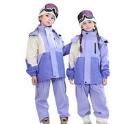2026 Giacca impermeabile per bambini tuta da sci in pile giacca pantaloni invernale snowboard invernale calda tuta da neve unisex set da tre pezzi, Lilla, 7-8 Anni