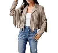2026 Giacche invernali per le donne donne frange Faux Suede Leather Jackets Fashion Tassel Motorcycle Cropped Cappotti, cachi, XXL