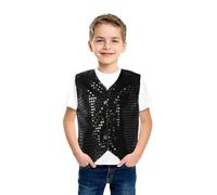 2026 Gilet Unisex con Paillettes Gilet per Danza Feste Spettacoli Costume per Ragazziscollo a V Senza Maniche Giacca Glitterata Costume Ragazzi e Ragazze Da Ballo In Maschera (Black, 8-9 Years)