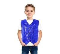 2026 Gilet Unisex con Paillettes Gilet per Danza Feste Spettacoli Costume per Ragazziscollo a V Senza Maniche Giacca Glitterata Costume Ragazzi e Ragazze Da Ballo In Maschera (Blue, 8-9 Years)