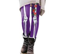 2026 Giorno dei Morti Rose Collant - Leggings messicani De Los Muertos Costume Scheletro & Dress Up Calze di Halloween Calzini per donne e ragazze, taglia M, Viola, M