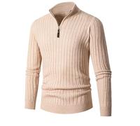 2026 Girocollo Mezza Cerniera Maglione Uomo Medio e Petite Cardigan Donna, Pullover Alpaca Miscela Vestibilità Rilassata Abbigliamento Inverno Fair Isle Maglione di Natale Festa di Vacanza, cachi, 3XL