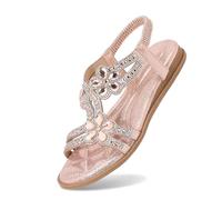 2026 Glitter Scarpe Donna Estate Elegante Piatto Strass Sandali Per Le Ragazze Donne Confortevole Suola Morbida Fascia Elastica Slingback Ampia Sum Spiaggia, rosa, 41 EU