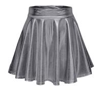 2026 - Gonna da pattinaggio da donna in metallo luccicante lucido svasato pieghettato skort a rete linea A, grigio., XL