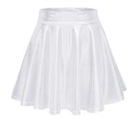 2026 - Gonna da pattinaggio da donna in metallo luccicante lucido svasato pieghettato skort a rete linea A, bianco, M