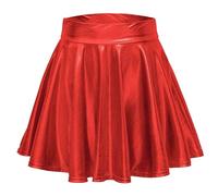 2026 - Gonna da pattinaggio da donna in metallo luccicante lucido svasato pieghettato skort a rete linea A, Colore: rosso, L