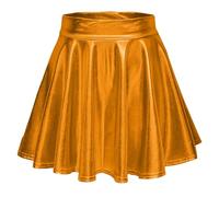 2026 - Gonna da pattinaggio da donna in metallo luccicante lucido svasato pieghettato skort a rete linea A, gold, S