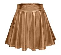 2026 - Gonna da pattinaggio da donna in metallo luccicante lucido svasato pieghettato skort a rete linea A, caffè, S